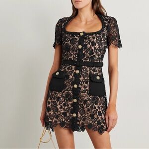 Self-Portrait Black and Nude Lace Mini Dress